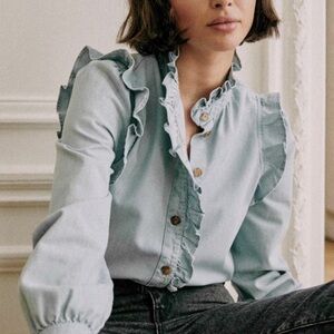 Sezane ruffle EVA button down shirt